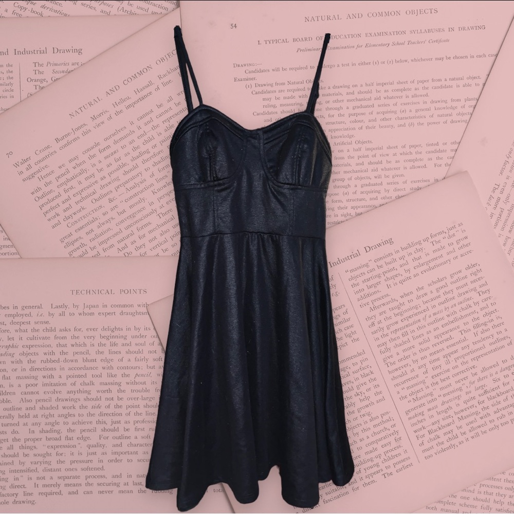 Black bustier mini dress.